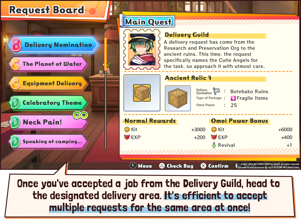 Pick up your packages by placing a request with the Delivery Guild!